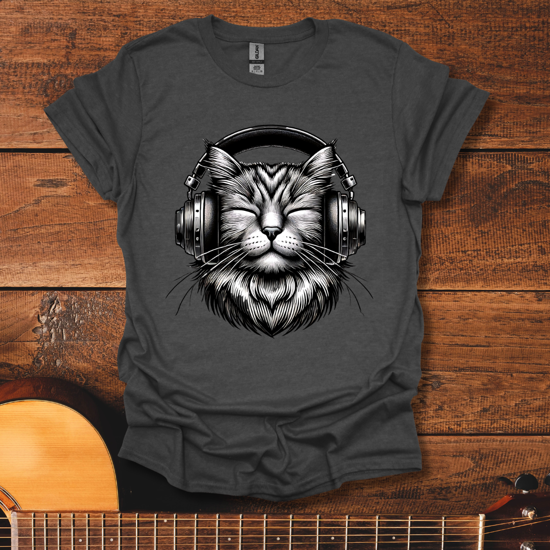 Cat Black And White Headphone T-Shirt