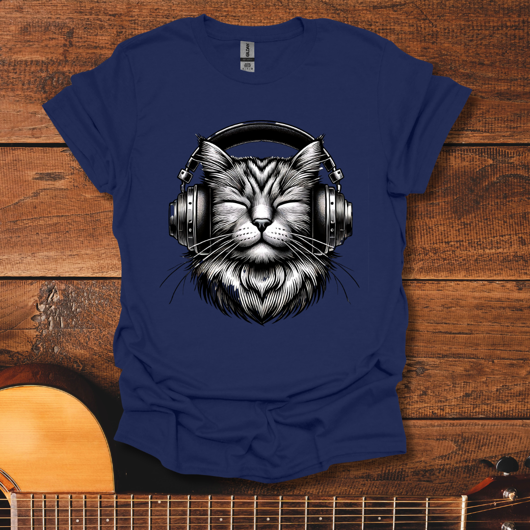 Cat Black And White Headphone T-Shirt