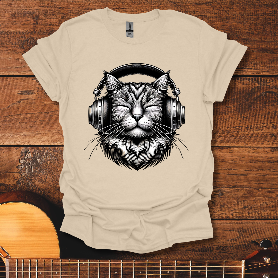 Cat Black And White Headphone T-Shirt