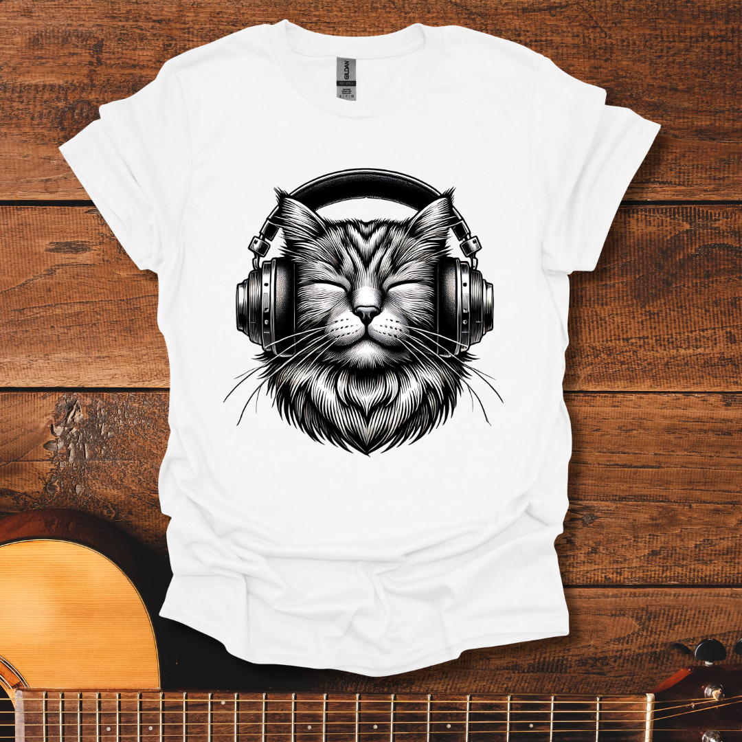 Cat Black And White Headphone T-Shirt
